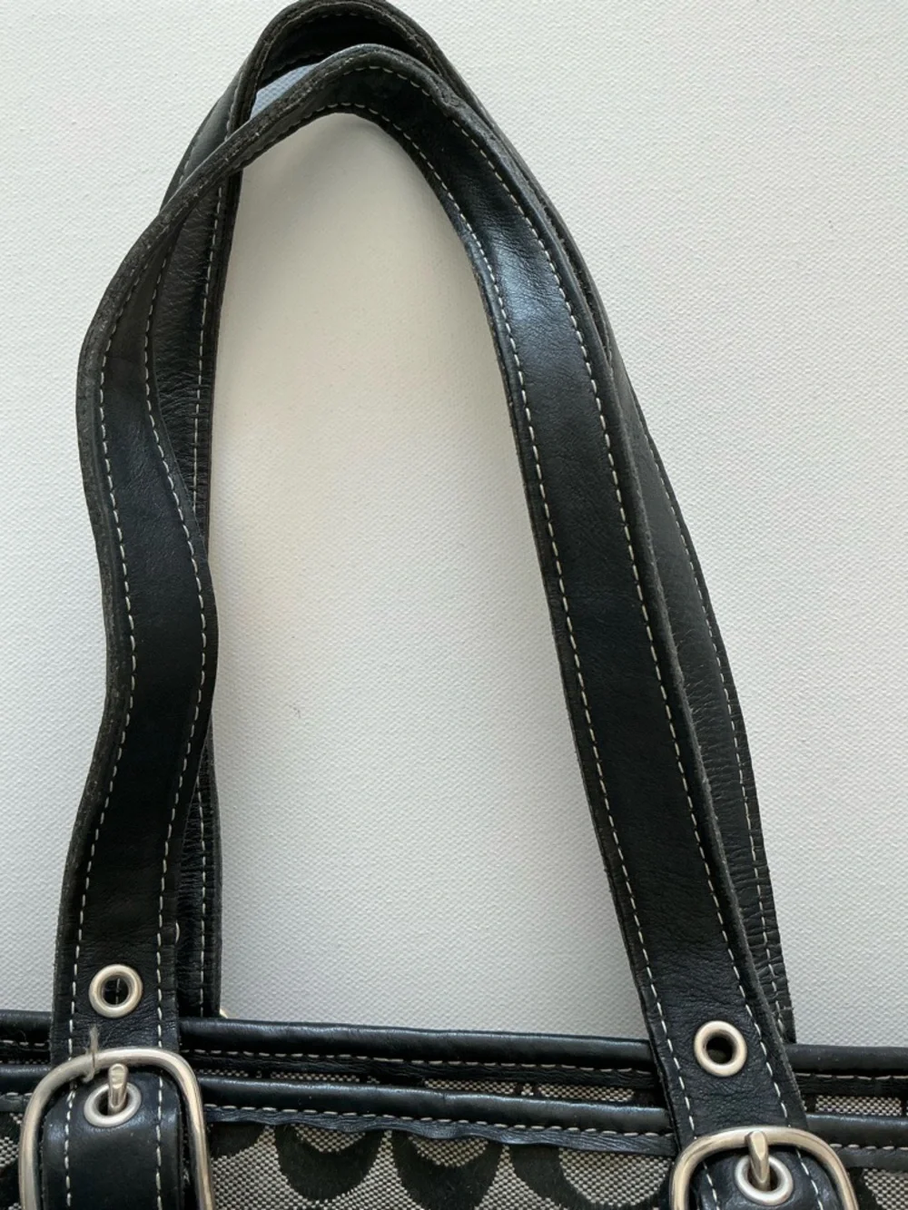 Coach Signature Canvas Tote Bag Brown Black Leather Trim Style 6042 - Picture 5 of 15